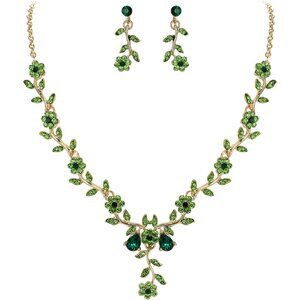 Women's Wedding Jewelry Leaf Cluster Flower Crystal Dangle Earrings Pendant Neck